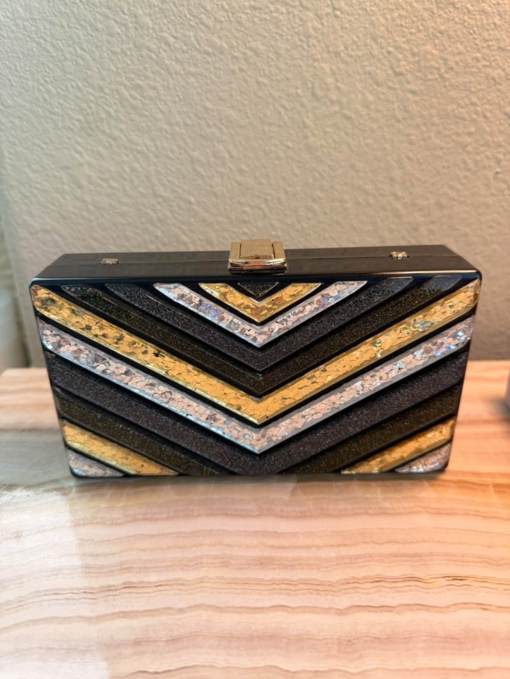 Sondra Roberts NYC Black, Gold, & Silver Clutch